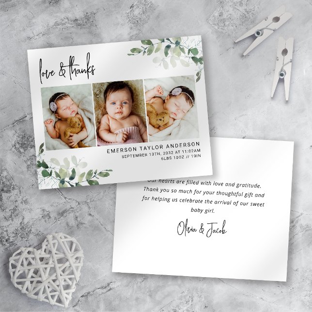 Eucalyptus Calligraphy New Baby Thank You Card (Creator Uploaded)