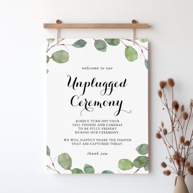 Eucalyptus Calligraphy Unplugged Ceremony Sign (Creator Uploaded)
