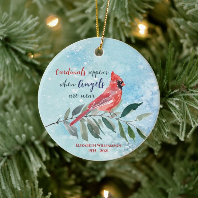 Eucalyptus Cardinals Memorial Keepsake Photo Ceramic Ornament (Tree)