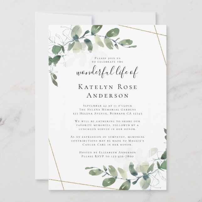 Eucalyptus Celebration of Life Memorial Invitation (Front)