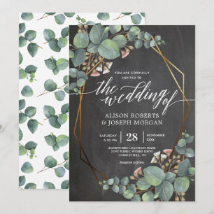 Eucalyptus chalkboard geometric frame wedding invitation
