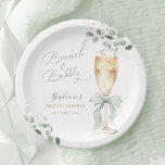 Eucalyptus Champagne Bridal Shower Paper Plate<br><div class="desc">Celebrate the bride-to-be with a delightful 'Brunch & Bubbly' bridal shower theme. These paper plates feature a charming watercolor illustration of a champagne flute adorned with a soft green ribbon,  surrounded by delicate eucalyptus leaves and tiny white blossoms.</div>