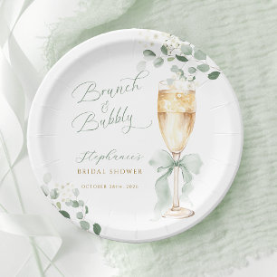 Eucalyptus Champagne Brunch & Bubbly Bridal Shower Paper Plate