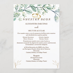 Eucalyptus/champagne Spanish invitation