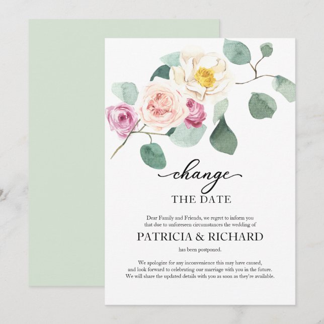 Eucalyptus Change Of Plans Wedding Postponement Invitation (Front/Back)