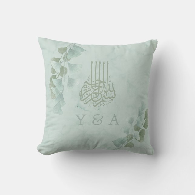  Eucalyptus Chic Modern Islamic Bismillah Wedding Throw Pillow (Front)
