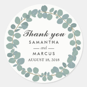 Eucalyptus Circle Greenery Wedding Thank You Classic Round Sticker