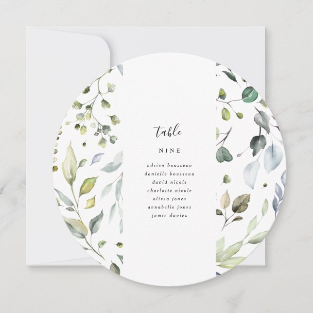 Eucalyptus Circle Numéro de table Cartes de siège (Devant)