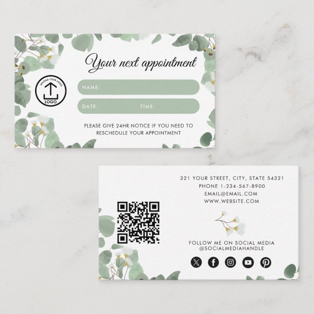 Eucalyptus Client Appointment Card Logo QR Code (Front/Back)