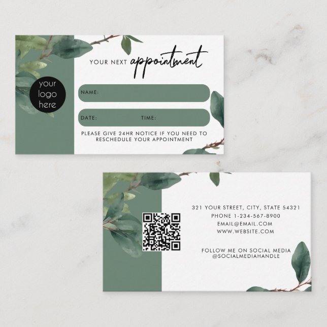 Eucalyptus Client Appointment Card QR Code Logo (Front/Back)