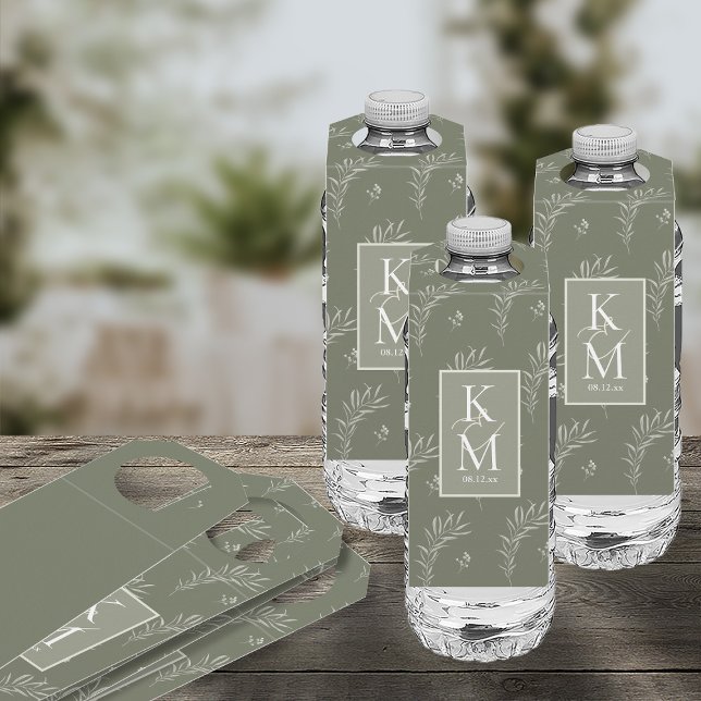 Eucalyptus Colour Tones Wedding Green ID901 Bottle Tag (Front/Back In Situ)