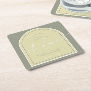 Eucalyptus Colour Tones Wedding Toast Green ID901 Square Paper Coaster