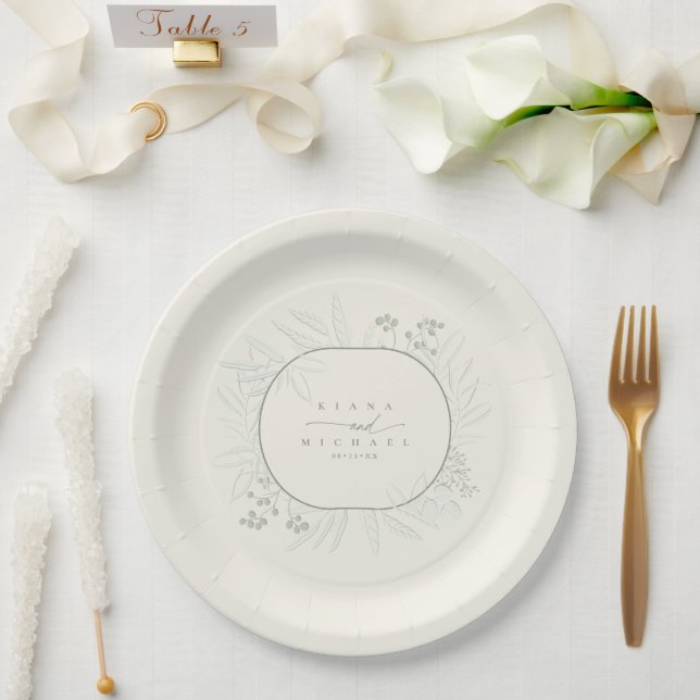 Eucalyptus Colour Tones Wreath Ivory ID901 Paper Plate (Wedding)