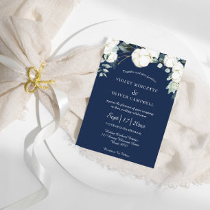 Eucalyptus Cotton   Navy Modern v3 Wedding Invitation