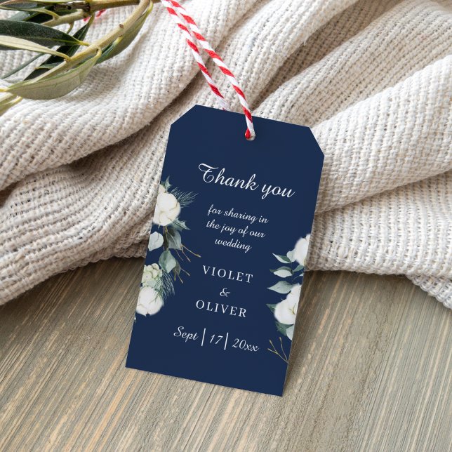 Eucalyptus Cotton | Navy Modern Wedding Gift Tags (Creator Uploaded)
