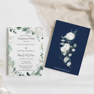 Eucalyptus Cotton   White Modern Engagement Party Invitation