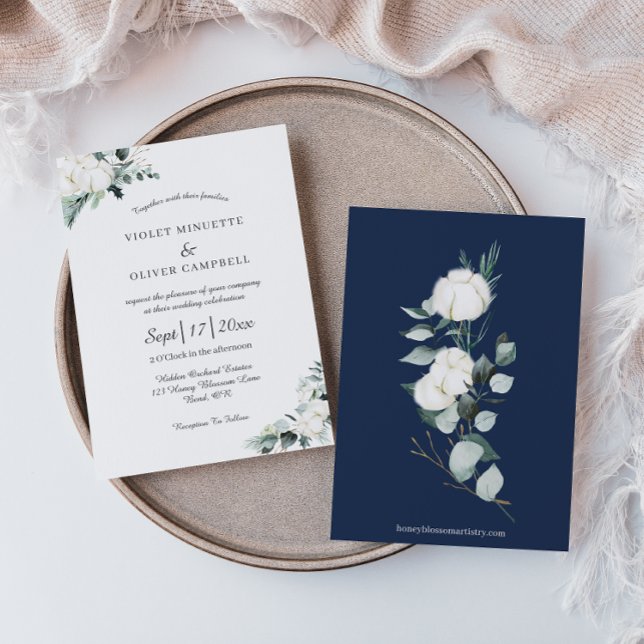 Eucalyptus Cotton | White Modern Wedding Invitation (Creator Uploaded)