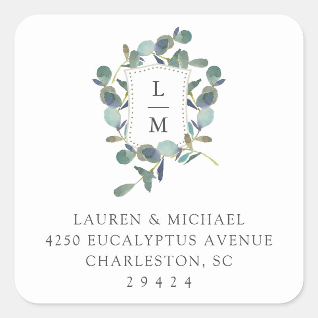 Eucalyptus Crest | Botanical Return Address Square Sticker (Front)