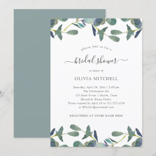 Eucalyptus Crest   Green Leaves Bridal Shower Invitation