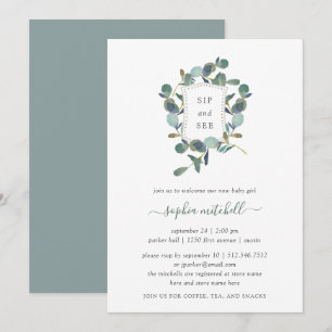 Eucalyptus Crest Watercolor Baby Sip and See Invitation