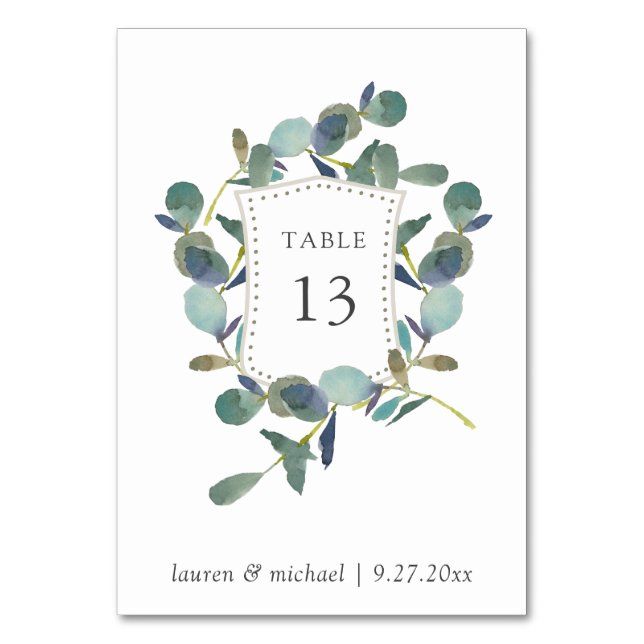 Eucalyptus Crest | Watercolor Wedding Table Number (Front)