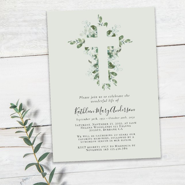 Eucalyptus Cross Celebration of Life Memorial Invitation (Creator Uploaded)
