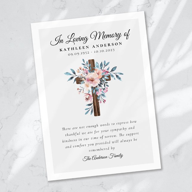Eucalyptus Cross Funeral Memorial Thank You Card (Creator Uploaded)