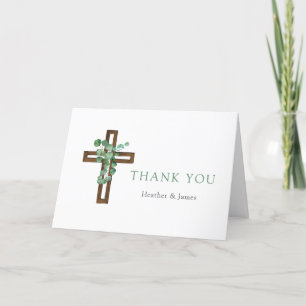 Eucalyptus Cross Modern Baptism Folded Thank You Card