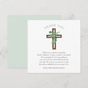 Eucalyptus Cross Moderne Carré de baptême Merci