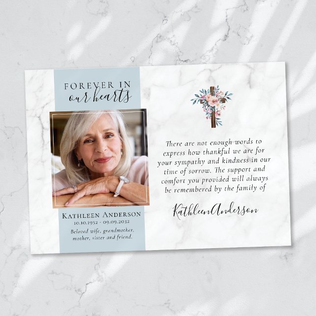 Eucalyptus Cross Photo Funeral Thank You Cards (Creator Uploaded)