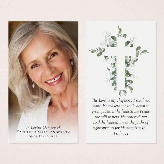 Eucalyptus Cross Photo Memorial Prayer Card (Front & Back)