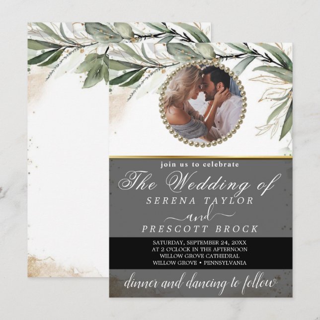 Eucalyptus Custom Photo Wedding Invitation (Front/Back)