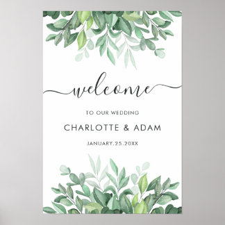 Eucalyptus Custom White Green Wedding Welcome Sign