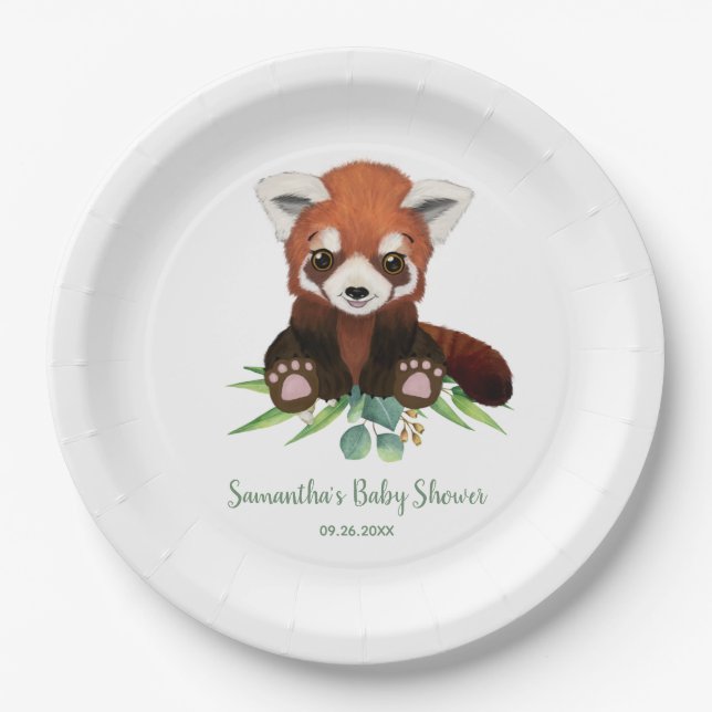 Eucalyptus Cute Red Panda Bear Baby Shower Paper Plate (Front)