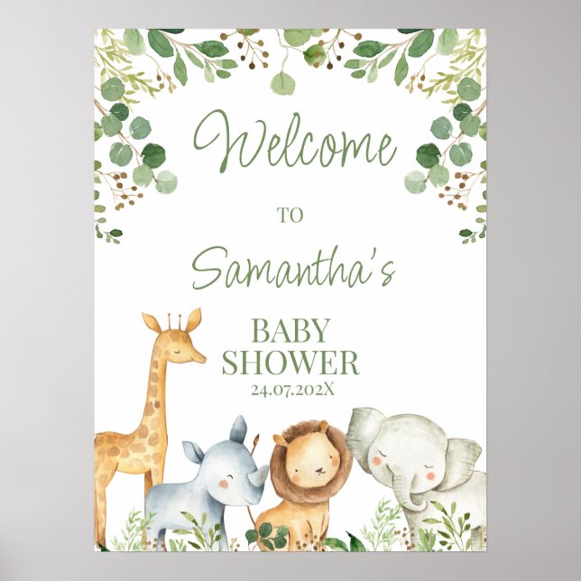 Eucalyptus Cute Safari Baby shower Affiche de bien (Devant)