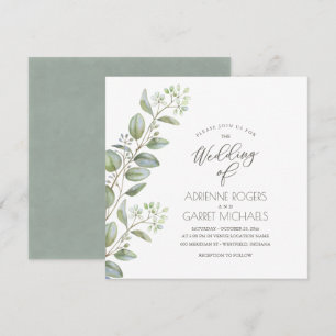 Eucalyptus Cuttings Square White Wedding Invitation