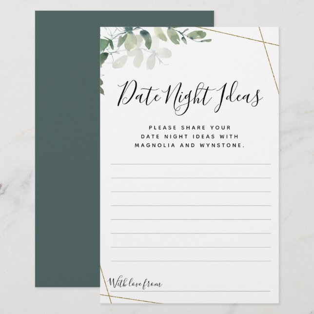 Eucalyptus Date Night Ideas Cards (Front/Back)