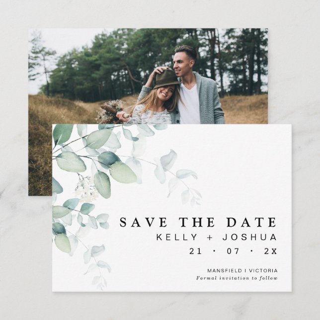 Eucalyptus de verdure Mariage Enregistrer La Carte (Devant / Derrière)