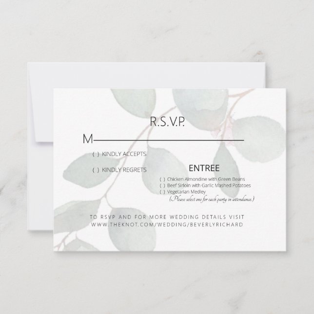 Eucalyptus Dinner Options Wedding RSVP Card (Front)