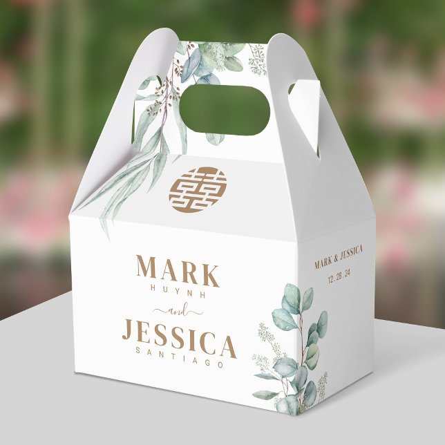 Eucalyptus Double Happiness Wedding Thank You Favor Box (Creator Uploaded)