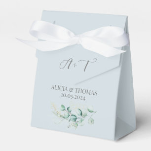 Eucalyptus Dusty Blue Botanical Initials Wedding  Favor Box