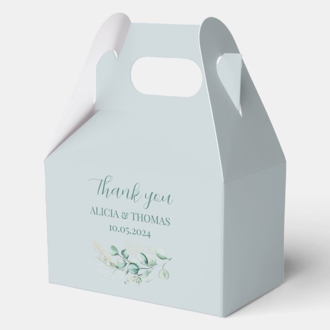 Eucalyptus Dusty Blue Botanical Wedding  Favor Box (Front)