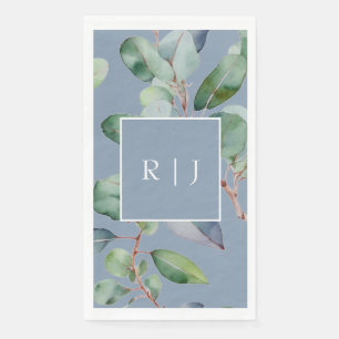 Eucalyptus Dusty Blue Monogram Greenery Wedding Napkin