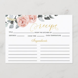 Eucalyptus Dusty Roses Bridal Shower Recipe Enclosure Card