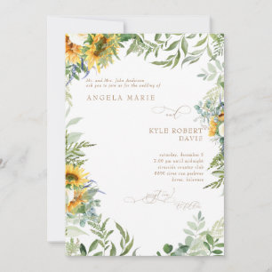  Eucalyptus Elegance Sunflower White Wedding Invitation