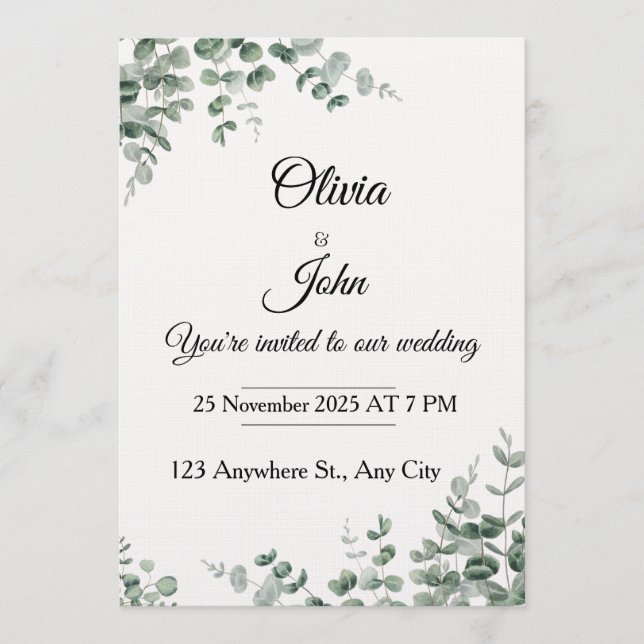 Eucalyptus Elegance Wedding Invitation (Devant)