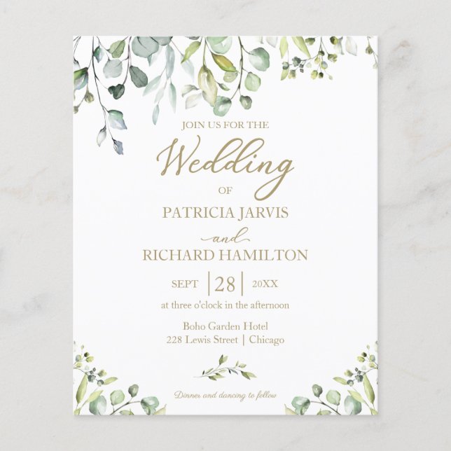 Eucalyptus Elegant Budget Wedding Invitation (Front)