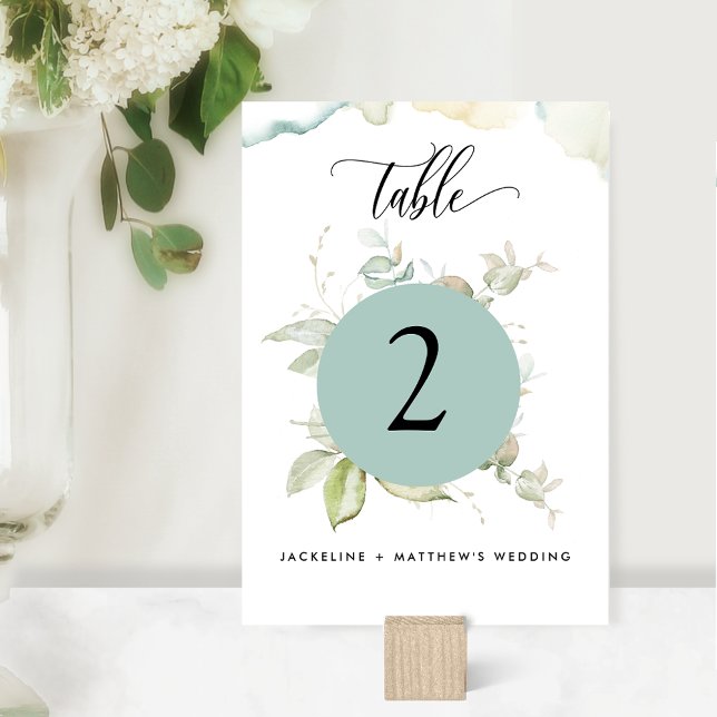 Eucalyptus Elegant Greenery Wedding, Green Table Table Number (Creator Uploaded)