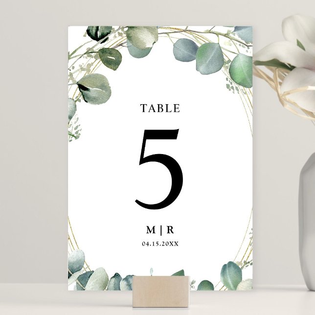 Eucalyptus Elegant Greenery Wedding Table Number (Creator Uploaded)
