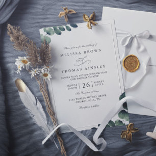 Eucalyptus Elegant Modern Rustic QR Code Wedding Invitation